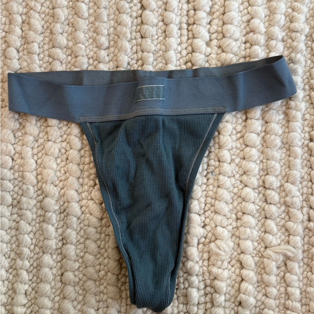 Skims Blue Cotton Ribbed Thong